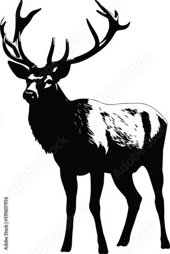 Stag Reversible Decal, Negative Space Deer Design, Animal Scene, Bold Black Lines for Large Canvases & Home Decor