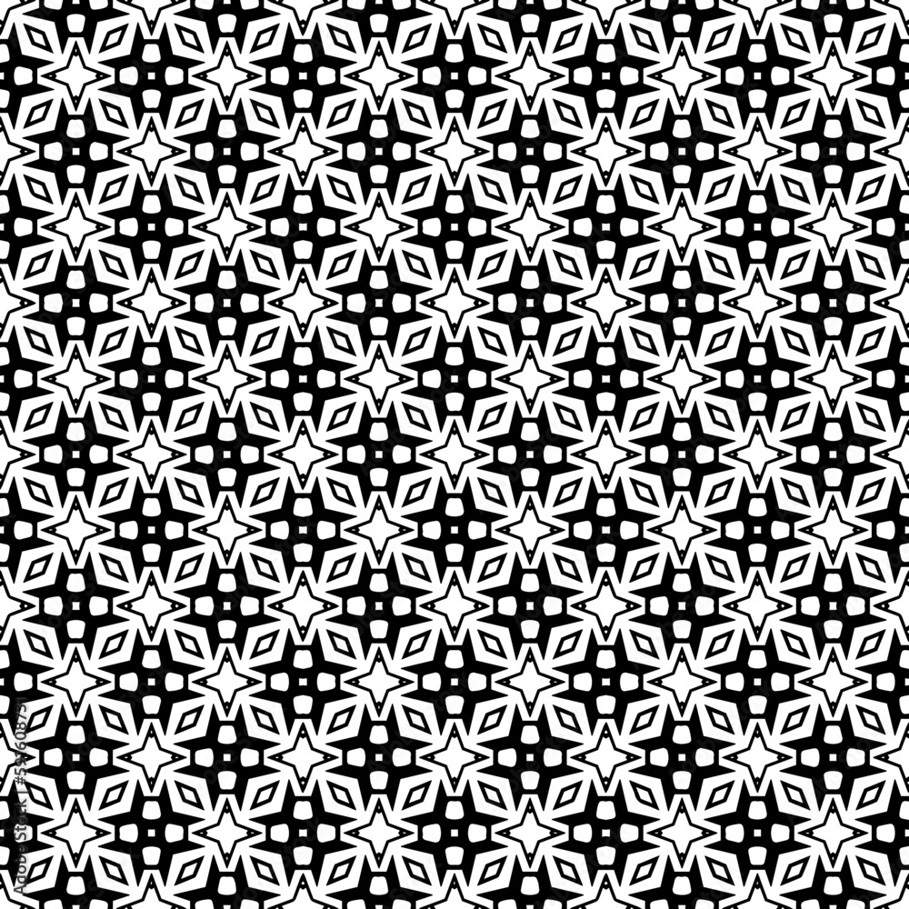 Black and white seamless pattern texture. Greyscale ornamental graphic design. Mosaic ornaments. Pattern template. Vector illustration. EPS10.