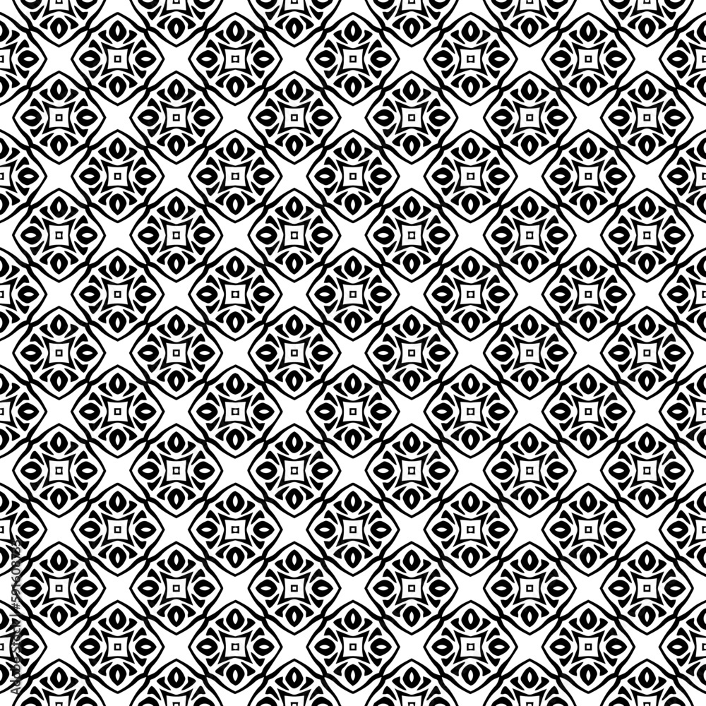 Black and white seamless pattern texture. Greyscale ornamental graphic design. Mosaic ornaments. Pattern template. Vector illustration. EPS10.