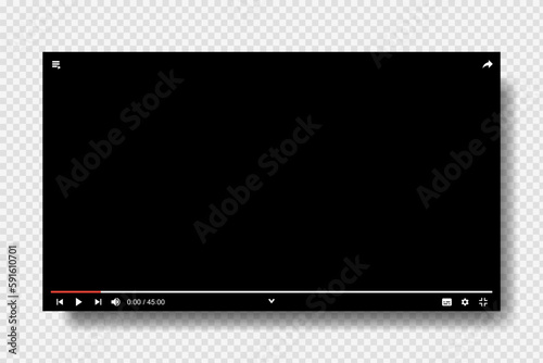 Blank video screen. Video player interface. You are using a desktop desktop web player, a modern social media interface design template for web and mobile applications. Vector illustration.