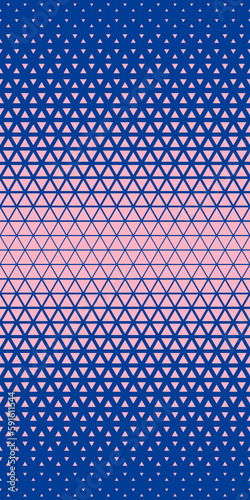 Blue pink halftone triangles pattern. Abstract geometric gradient background. Vector illustration.