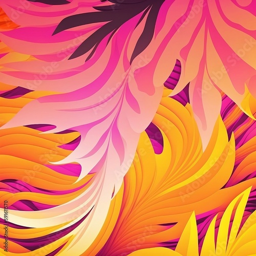 Colorful exotic background. Abstract tropical wallpaper. Pink orange yellow colors, generated with AI