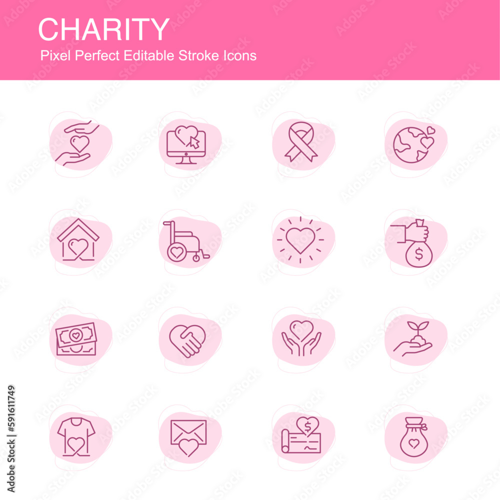 Charity Icons - Vector Set for Fundraising and Donation Campaigns. Charity Icons - Vector Set for Fundraising and Donation Campaigns.