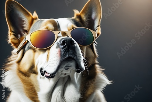 Dog wearing sunglasses, adorable and cute. Generative AI.