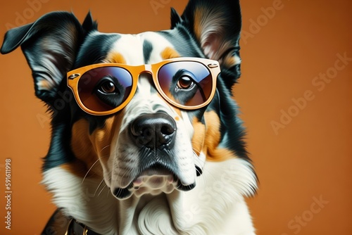 Dog wearing sunglasses, adorable and cute. Generative AI.