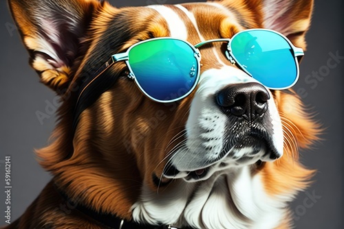 Dog wearing sunglasses, adorable and cute. Generative AI.