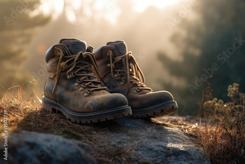 hiking boots in the woods created with Generative AI technology