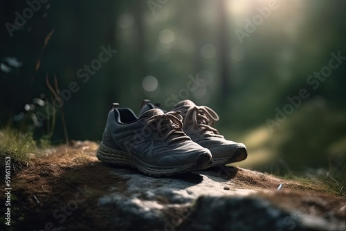 sport shoes in the forest created with Generative AI technology © Robert Herhold