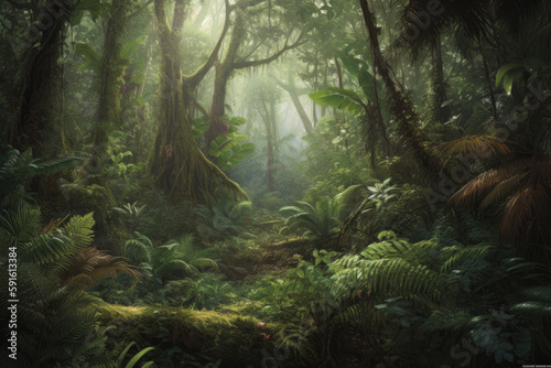 A deep view into a lush forest © Yue