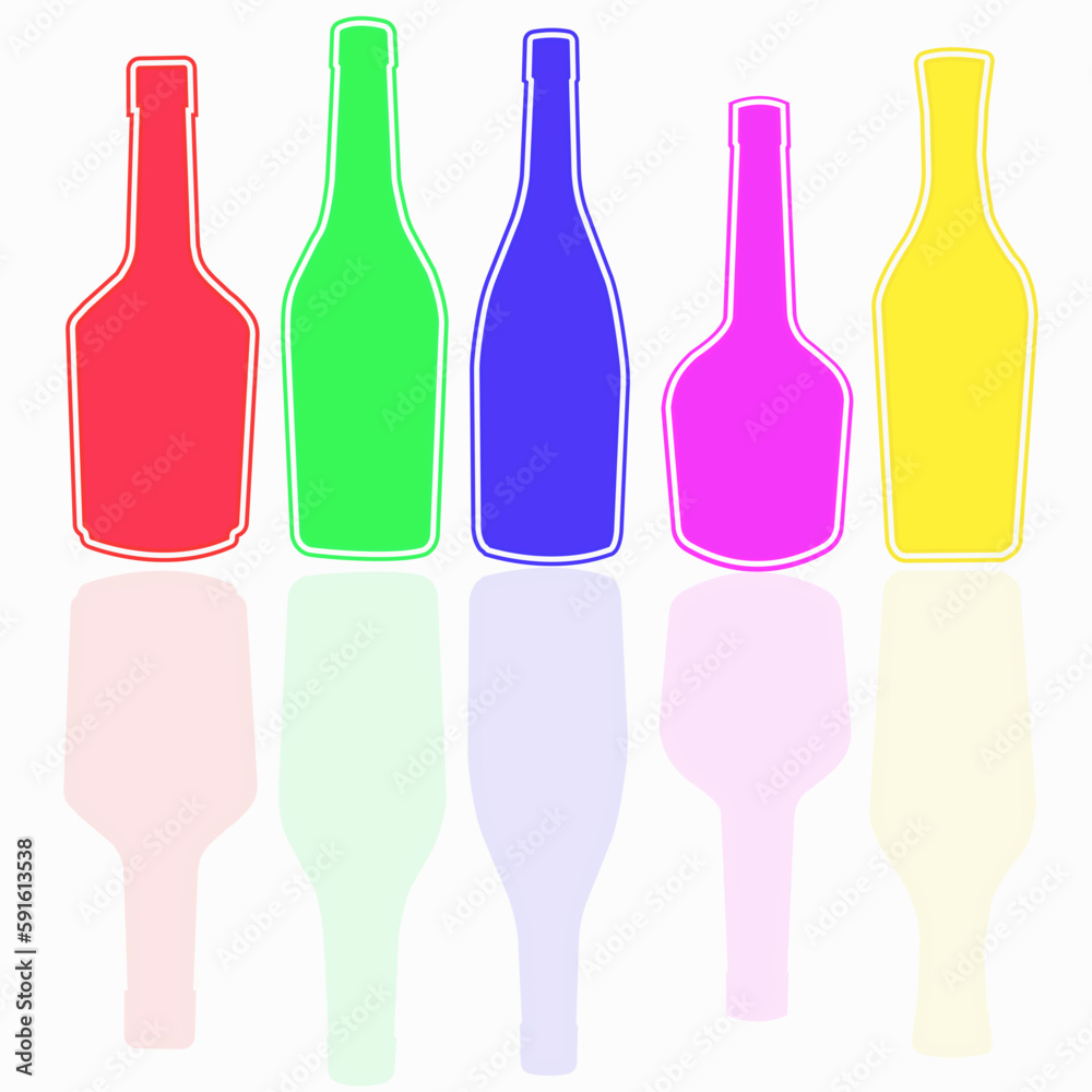 set of bottles colored alcohol bottles glow shadow
set of bottles colored alcohol bottles glow shadow