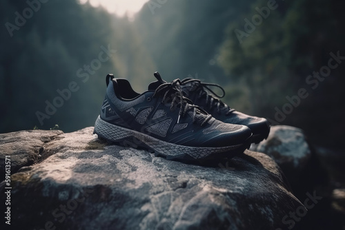 sport shoes in the forest created with Generative AI technology © Robert Herhold