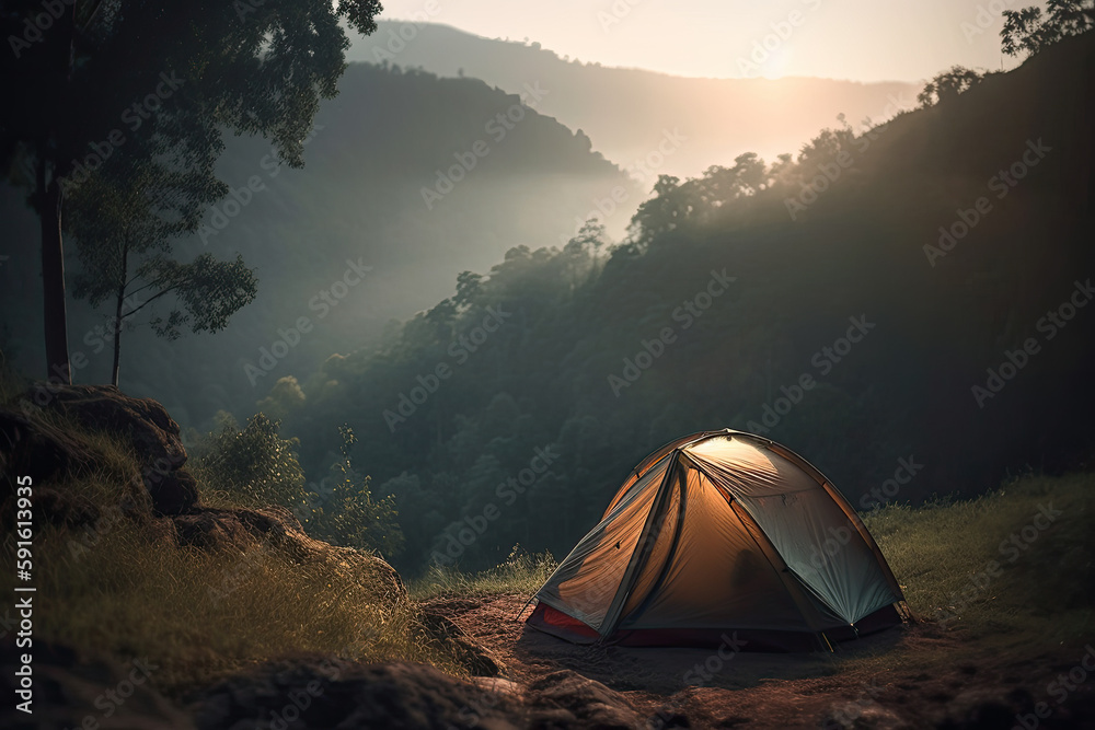 camping in the mountains created with Generative AI technology