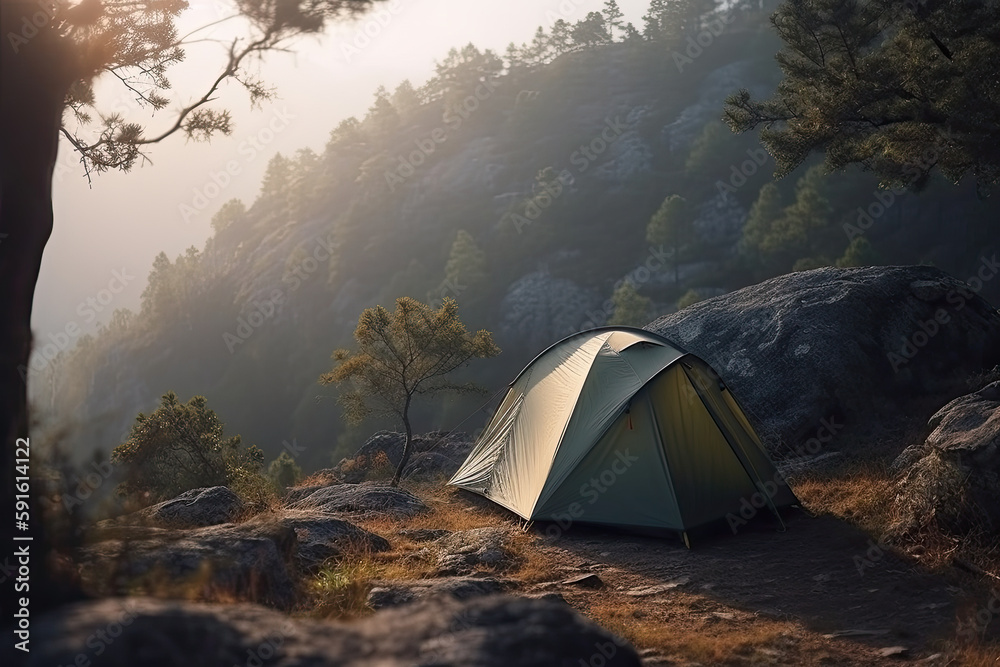 camping in the mountains created with Generative AI technology
