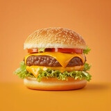 burger on a yellow background. cheeseburger. burger photo
generated by AI