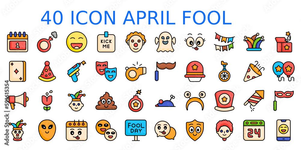 Naklejka premium April fools day icons set, line style design