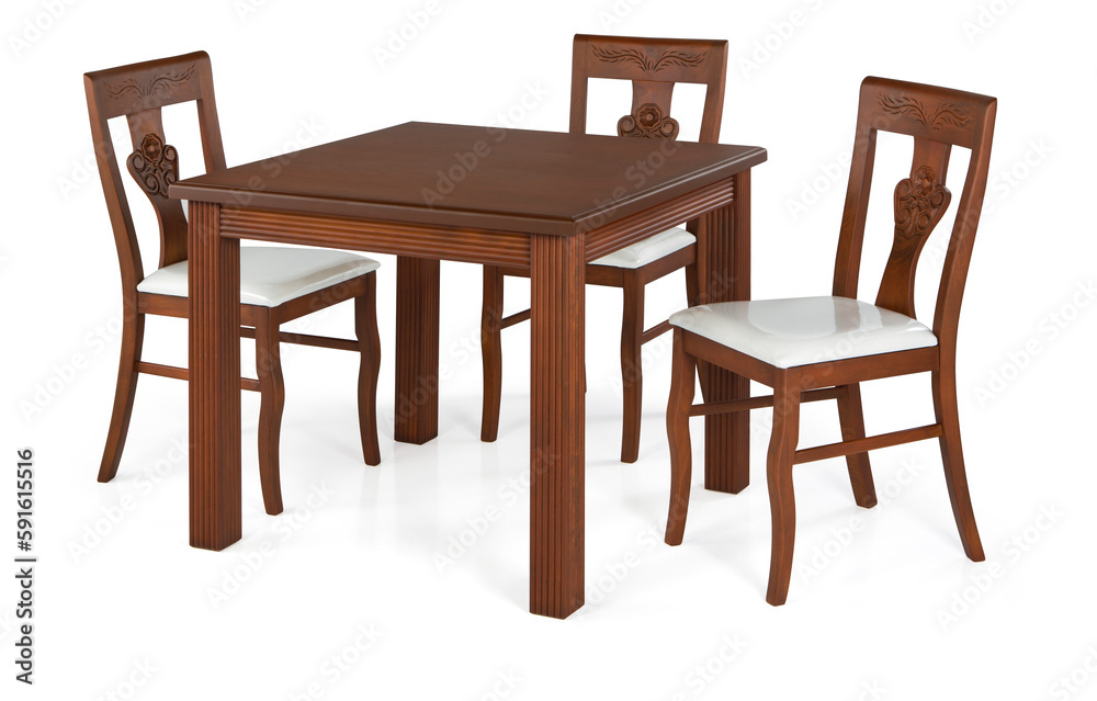 wooden round dining table on white background . table and chair wooden round dining table on white background . table and chair