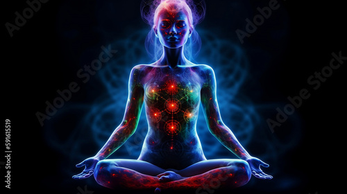 abstract, anatomy, light, energy, science, skull, brain, human, mind, nature, cosmos, chakra, cosmic, mystical, relax, spectrum, illuminated, colourful, male, harmony, balance, zen, me. Generative AI.