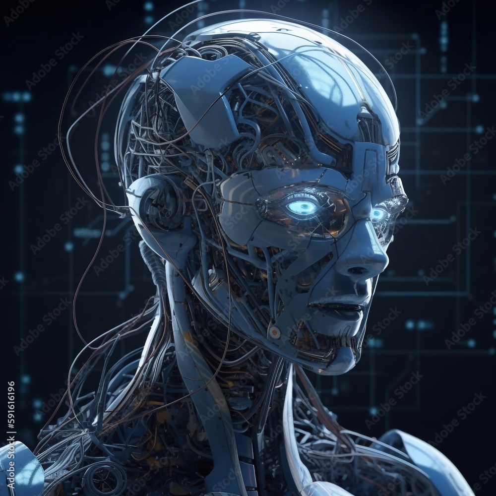 AI computer robot with wires AI computer robot with wires