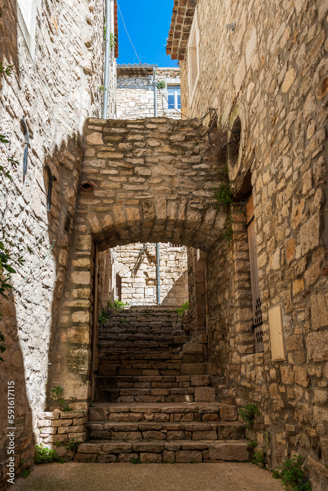 Beautiful medieval village of Vézénobres in the Gard in the Cévennes, Occitanie, France