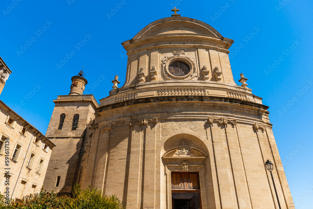 Saint Etienne church in the city center of Uzès in Gard, in the Cévennes, Occitanie, France