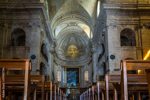 Interior of the Saint Etienne church in the city center of Uzès in the Gard, in the Cévennes, Occitanie, France