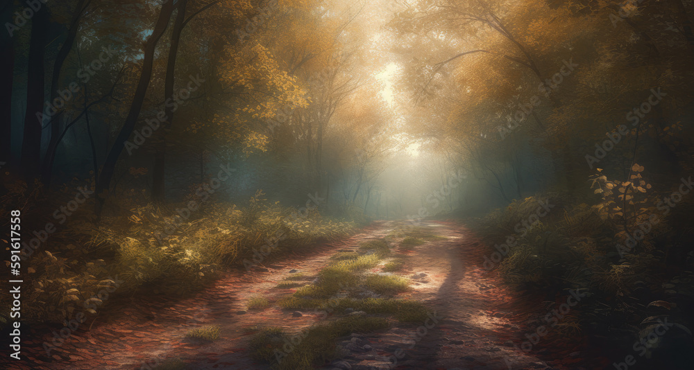 autumn in the forest as oil painting created with Generative AI technology autumn in the forest as oil painting created with Generative AI technology