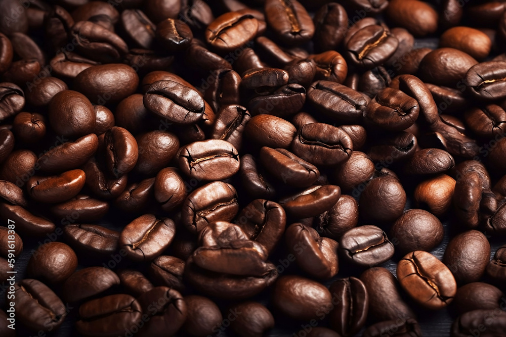 Fototapeta premium Aromatic Coffee Beans Closeup Background with Copy Space for Drink Concept