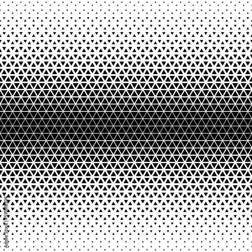 Black and white halftone triangles pattern. Abstract geometric gradient background. Vector illustration.