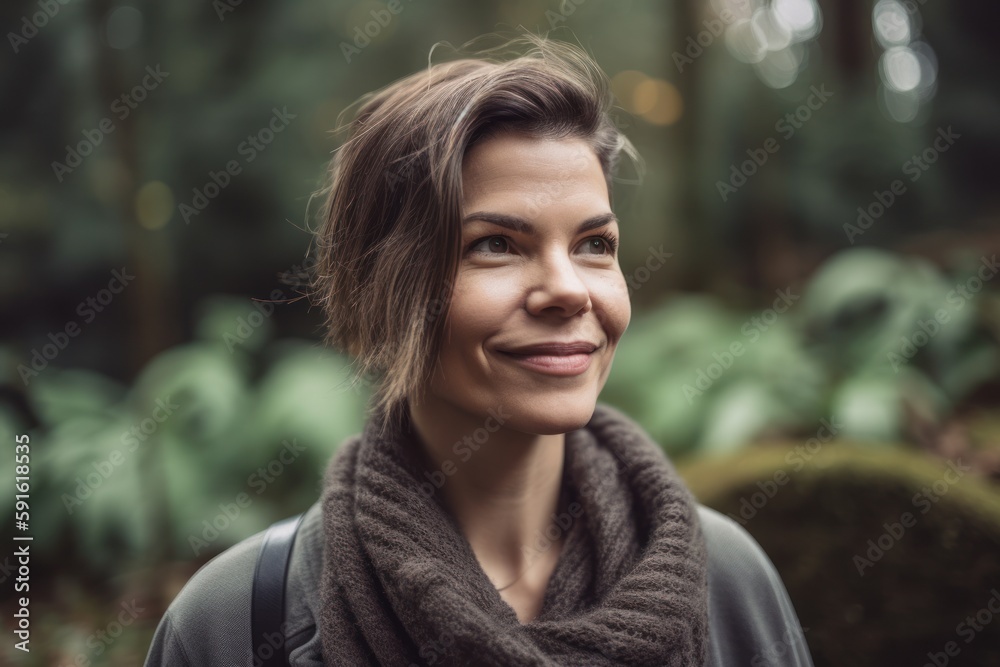 Portrait of a beautiful young woman with a scarf in the forest Portrait of a beautiful young woman with a scarf in the forest