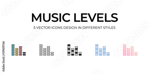 Music Levels Icon Design in Five style with Editable Stroke. Line  Solid  Flat Line  Duo Tone Color  and Color Gradient Line. Suitable for Web Page  Mobile App  UI  UX and GUI design.
