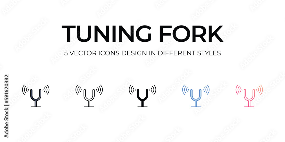 Tuning Fork Icon Design in Five style with Editable Stroke. Line, Solid, Flat Line, Duo Tone Color, and Color Gradient Line. Suitable for Web Page, Mobile App, UI, UX and GUI design.