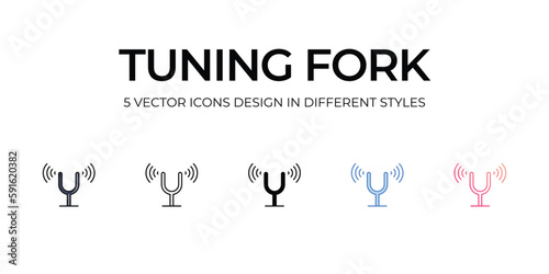 Tuning Fork Icon Design in Five style with Editable Stroke. Line, Solid, Flat Line, Duo Tone Color, and Color Gradient Line. Suitable for Web Page, Mobile App, UI, UX and GUI design.