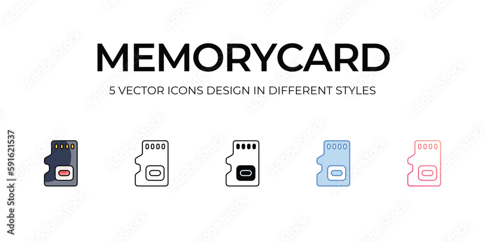 Memorycard Icon Design in Five style with Editable Stroke. Line, Solid, Flat Line, Duo Tone Color, and Color Gradient Line. Suitable for Web Page, Mobile App, UI, UX and GUI design. Memorycard Icon Design in Five style with Editable Stroke. Line, Solid, Flat Line, Duo Tone Color, and Color Gradient Line. Suitable for Web Page, Mobile App, UI, UX and GUI design.