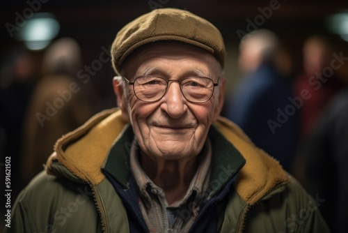 Portrait of an elderly man with glasses and a cap in the street