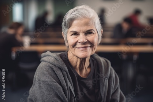 Portrait of smiling senior woman sitting in church during christian feast