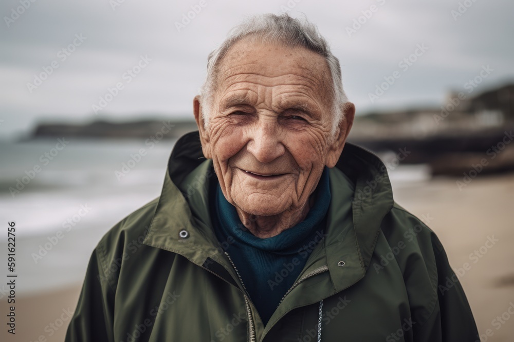Portrait of an elderly man on the beach at low tide. Portrait of an elderly man on the beach at low tide.
