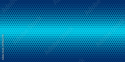Blue halftone triangles pattern. Abstract geometric gradient background. Vector illustration.