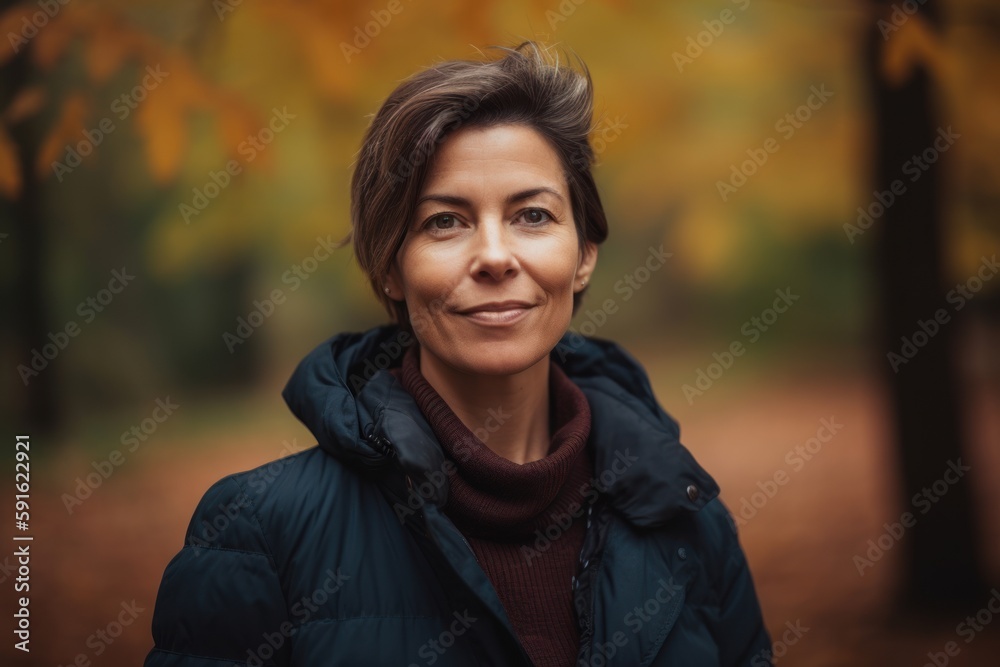Portrait of a beautiful middle-aged woman in the autumn forest Portrait of a beautiful middle-aged woman in the autumn forest