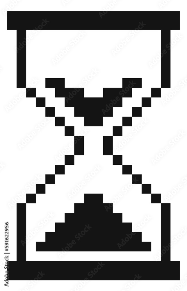 Hourglass icon in retro pixel style. Black cursor