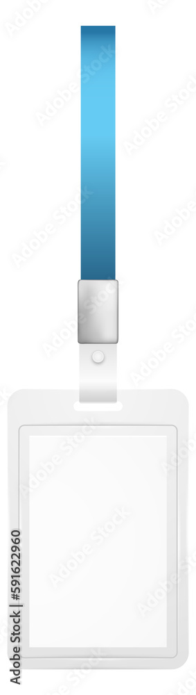 Blank id card on blue ribbon. Name badge mockup Blank id card on blue ribbon. Name badge mockup