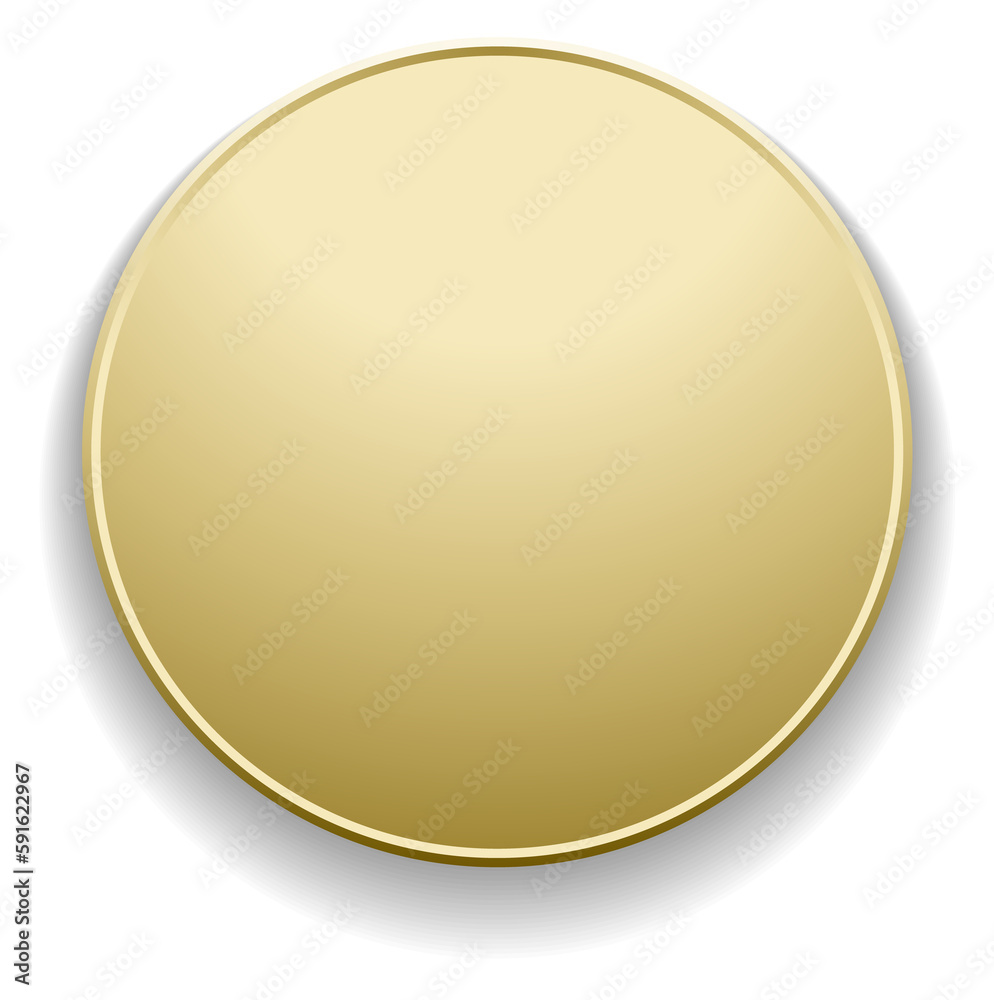 Blank golden round badge. Realsitic metal circle
