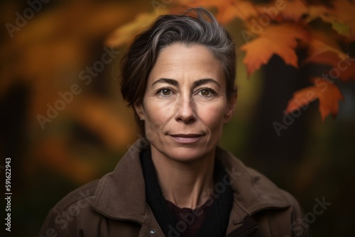 Portrait of a beautiful middle-aged woman in the autumn park