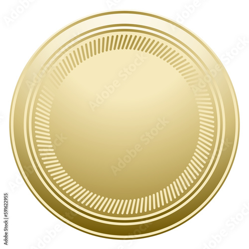 Round golden medal mockup. Award blank sign