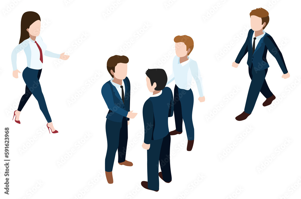 Office conversation scene. Isometric business people talking Office conversation scene. Isometric business people talking