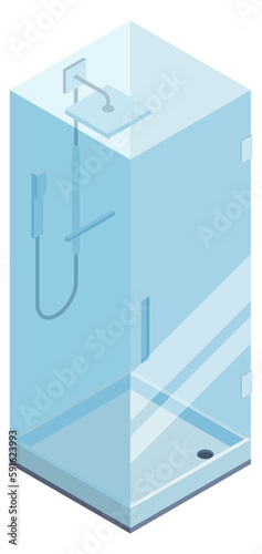 Shower cabin isometric icon. Glass bathroom furniture