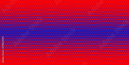 Red blue halftone triangles pattern. Abstract geometric gradient background. Vector illustration.