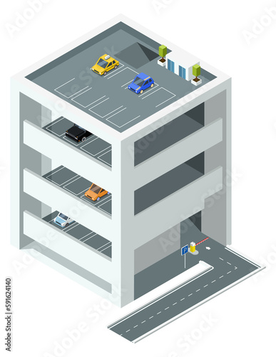 Multi level parking icon. Isometric car building