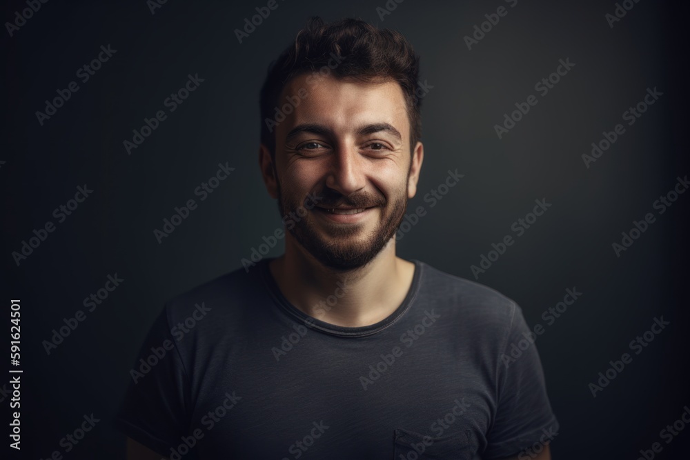 Portrait of a handsome young man with a beard on a dark background