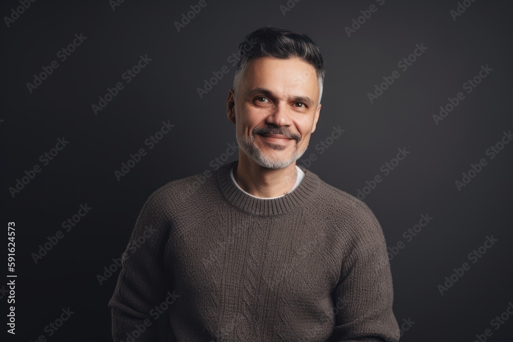 Handsome middle-aged man in a sweater on a dark background Handsome middle-aged man in a sweater on a dark background