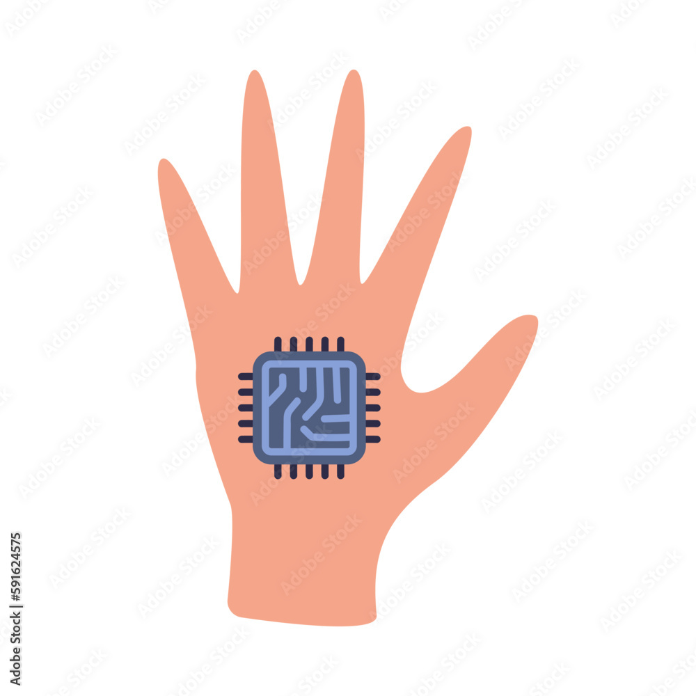Human Hand with Implanted Chip as Future Nano Technology Vector Illustration Human Hand with Implanted Chip as Future Nano Technology Vector Illustration